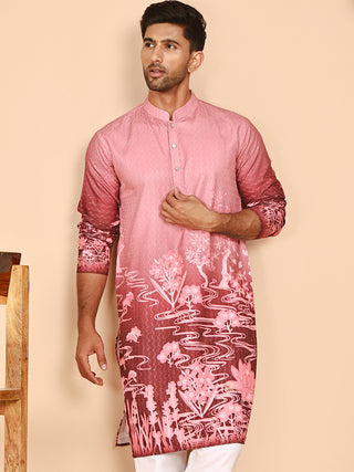 Thread Work & Sequin Embellished Printed Kurtas for Men