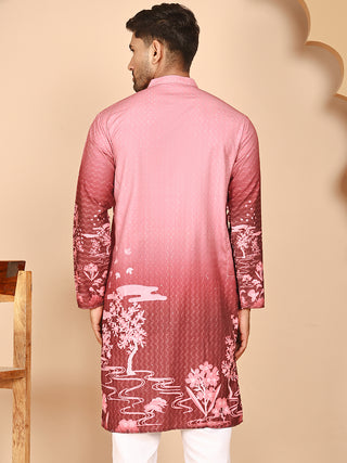 Thread Work & Sequin Embellished Printed Kurtas for Men