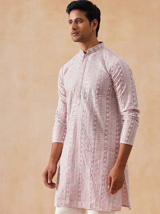 Pink Kurta with White Thread Embroidery