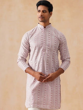Pink Kurta with White Thread Embroidery