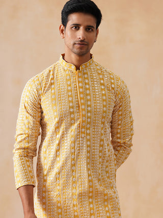 Sunshine Mustard Kurta with White Thread Embroidery