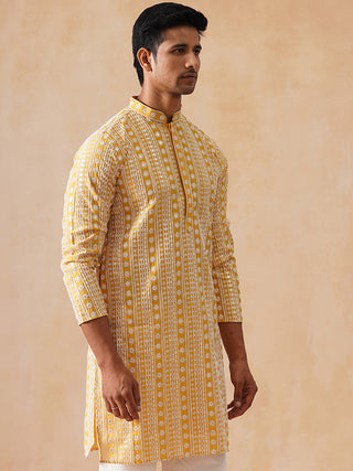 Sunshine Mustard Kurta with White Thread Embroidery