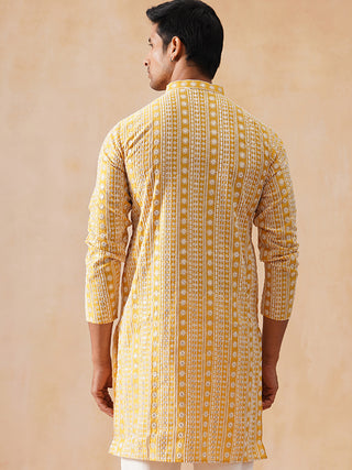 Sunshine Mustard Kurta with White Thread Embroidery