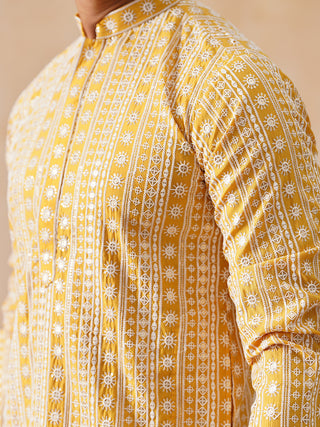 Sunshine Mustard Kurta with White Thread Embroidery