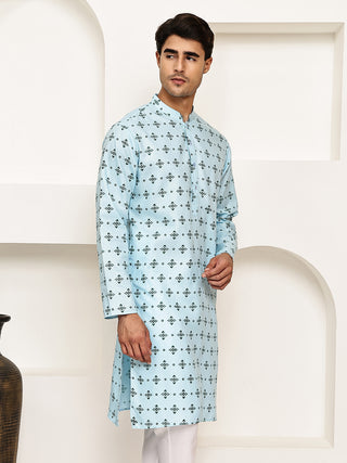 Traditional Floral Printed Kurta for Men