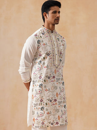 Silk Blend Kurta with Multicolor Embroidery