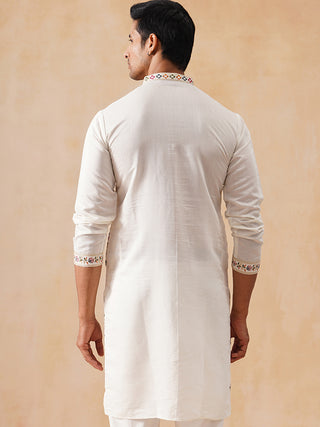 Silk Blend Kurta with Multicolor Embroidery