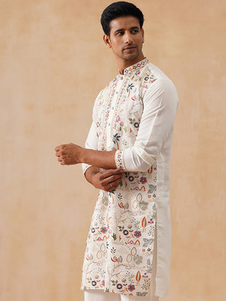 Silk Blend Kurta with Multicolor Embroidery