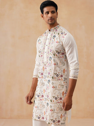 Silk Blend Kurta with Multicolor Embroidery