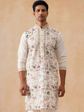 Silk Blend Kurta with Multicolor Embroidery