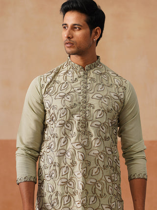 Floral Thread Embroidered Silk Blend Kurtas