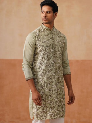 Floral Thread Embroidered Silk Blend Kurtas