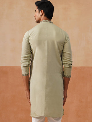Floral Thread Embroidered Silk Blend Kurtas