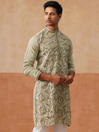 Floral Thread Embroidered Silk Blend Kurtas