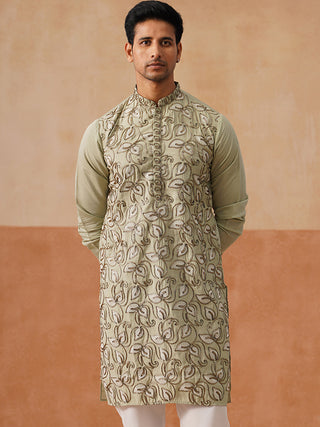 Floral Thread Embroidered Silk Blend Kurtas