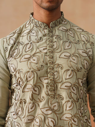 Floral Thread Embroidered Silk Blend Kurtas