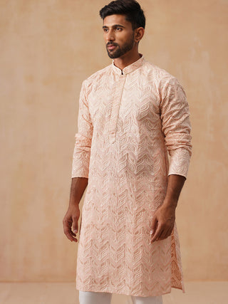 Floral Thread Embroidered Silk Blend Kurtas