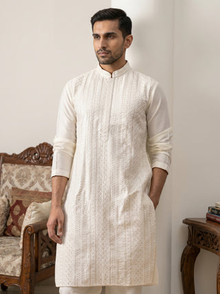 Embroidered Silk Blend Kurta for Men