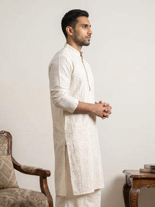 Embroidered Silk Blend Kurta for Men