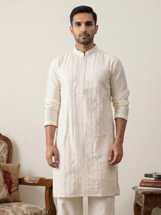 Embroidered Silk Blend Kurta for Men