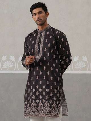 Men’s Ethnic Black Kurta with Traditional Print