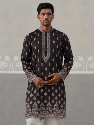 Men’s Ethnic Black Kurta with Traditional Print