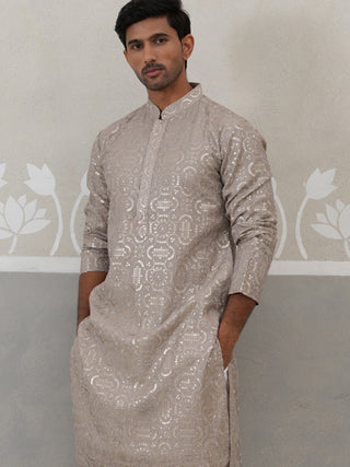 Silk Blend Designer Embroidered Kurta