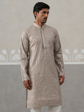 Silk Blend Designer Embroidered Kurta