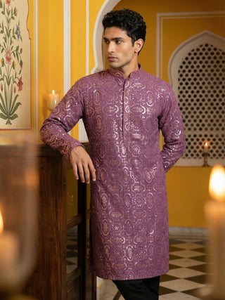 Silk Blend Designer Embroidered Kurta