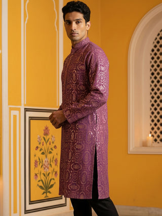 Silk Blend Designer Embroidered Kurta