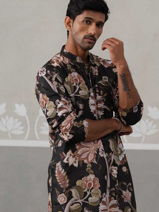 Men's Floral Printed Cotton Straight Kurta