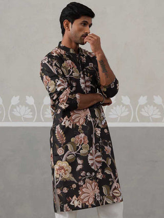 Men's Floral Printed Cotton Straight Kurta