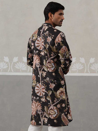 Men's Floral Printed Cotton Straight Kurta