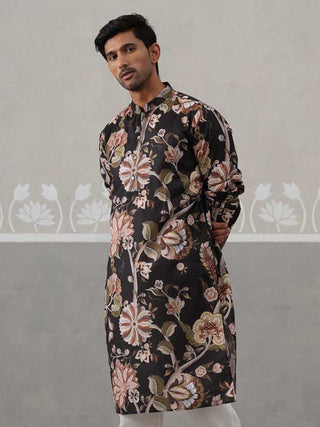 Men's Floral Printed Cotton Straight Kurta
