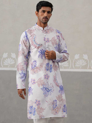 Men's Floral Printed Cotton Straight Kurta