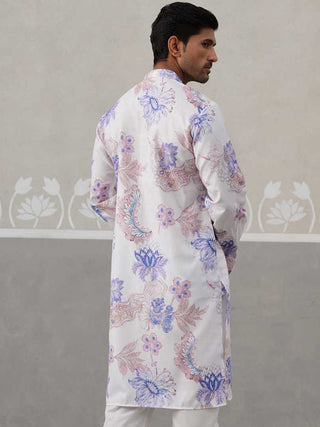 Men's Floral Printed Cotton Straight Kurta