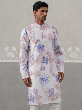 Men's Floral Printed Cotton Straight Kurta