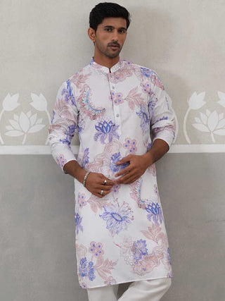 Men's Floral Printed Cotton Straight Kurta