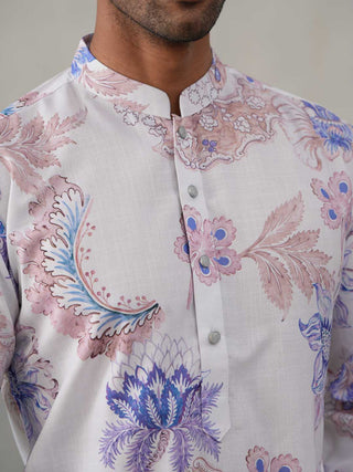 Men's Floral Printed Cotton Straight Kurta