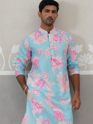 Men's Floral Printed Cotton Straight Kurta