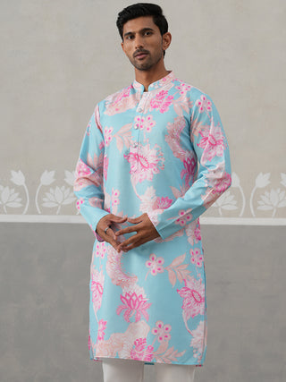 Men's Floral Printed Cotton Straight Kurta