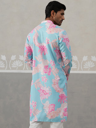 Men's Floral Printed Cotton Straight Kurta