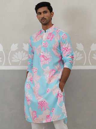 Men's Floral Printed Cotton Straight Kurta