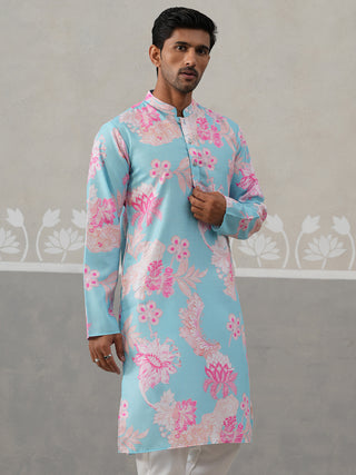 Men's Floral Printed Cotton Straight Kurta