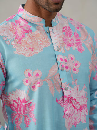 Men's Floral Printed Cotton Straight Kurta