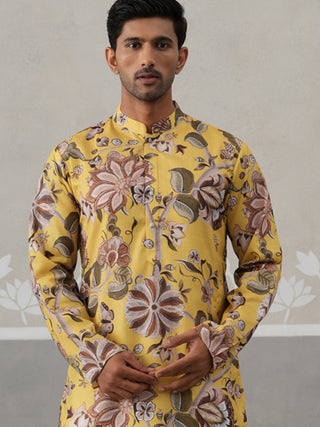 Men's Floral Printed Cotton Straight Kurta