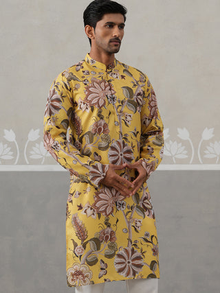 Men's Floral Printed Cotton Straight Kurta