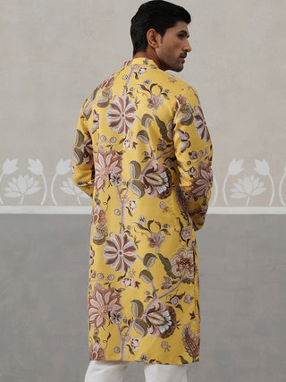 Men's Floral Printed Cotton Straight Kurta