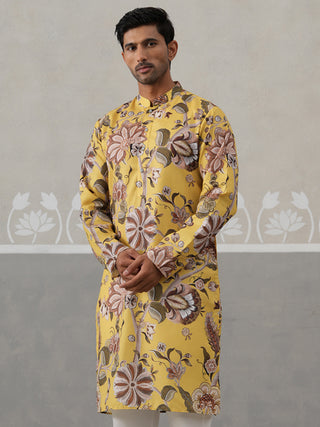 Men's Floral Printed Cotton Straight Kurta