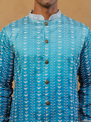 Designer Embroidery Silk Blend Kurta for Men